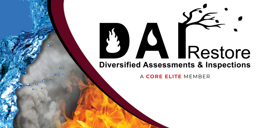 The image shows the logo for 'Diversified Assessments & Inspections' (DAI), a company that provides services related to fire, smoke, water, mold, trauma, biohazard, and carpets. The logo features the company name along with icons representing the various services provided.
