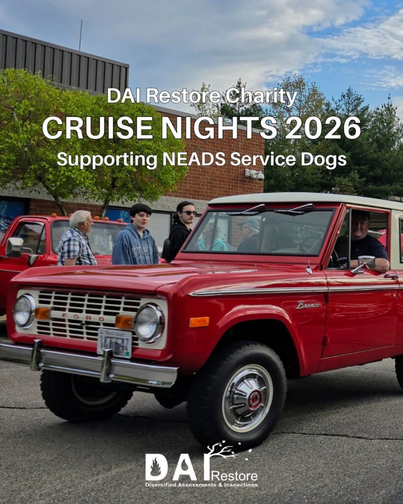 2026 DAI Restore Charity Cruise Nights official post, supporting NEADS Service Dogs